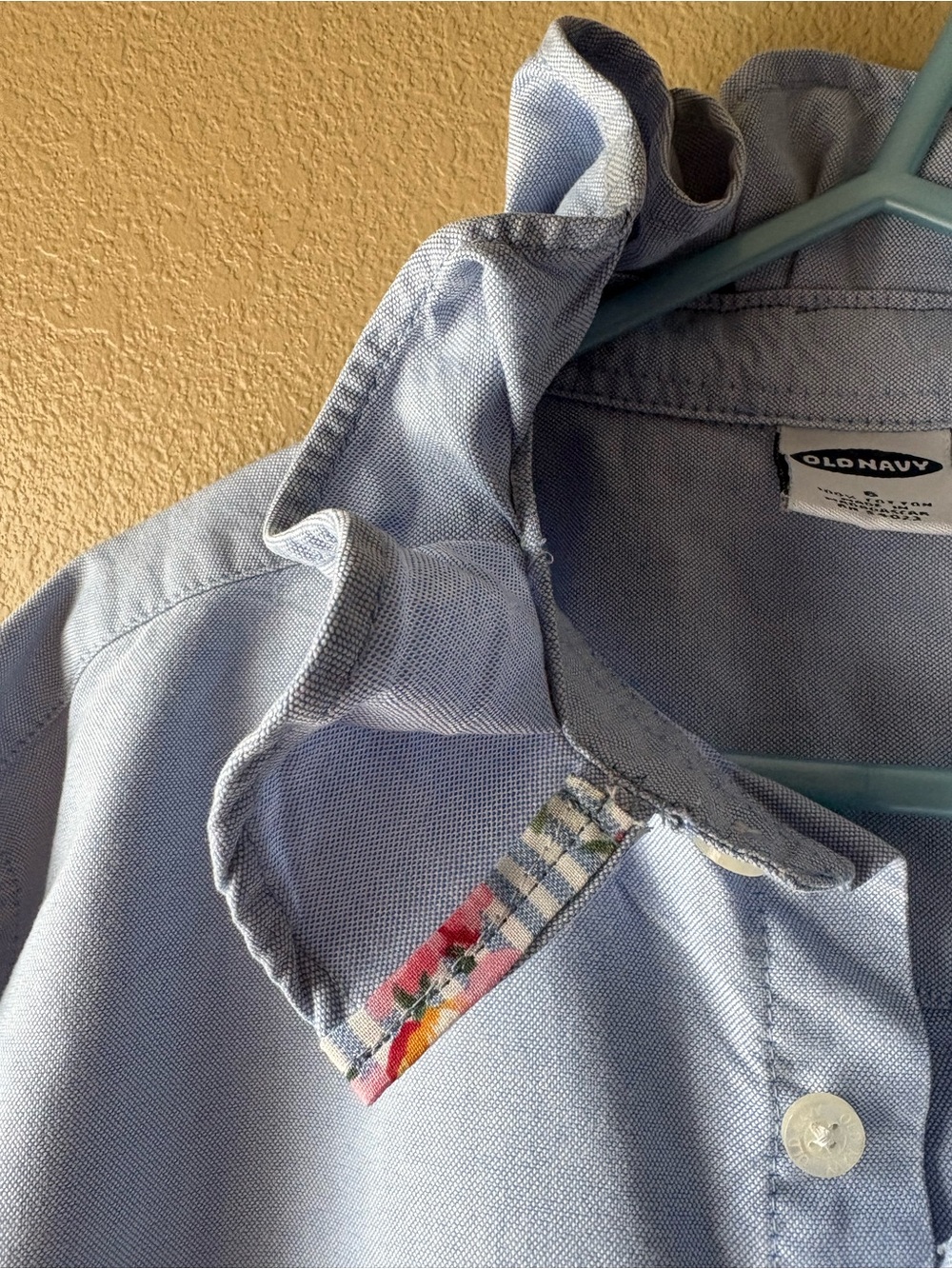 Old Navy Light Blue oxford with Floral Ruffle Hem detail - Picture 4 of 12